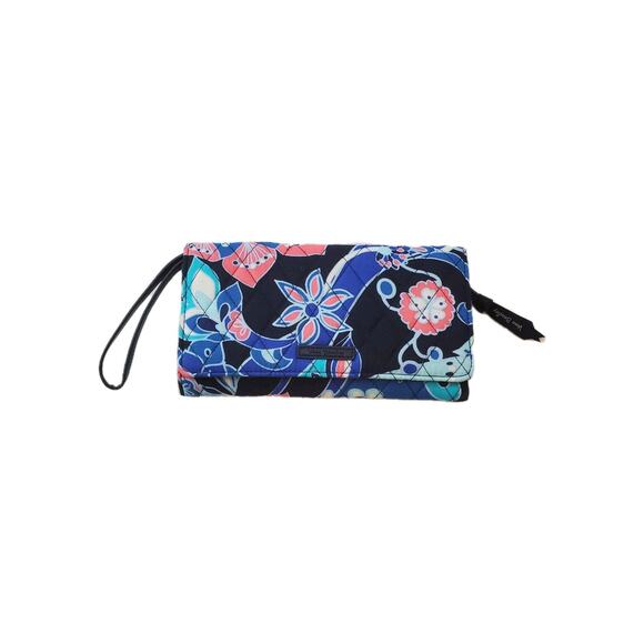 Vera Bradley Floral Blue & Pink Wallet / Clutch Quilted Zipper Pockets LOGO - Picture 1 of 9